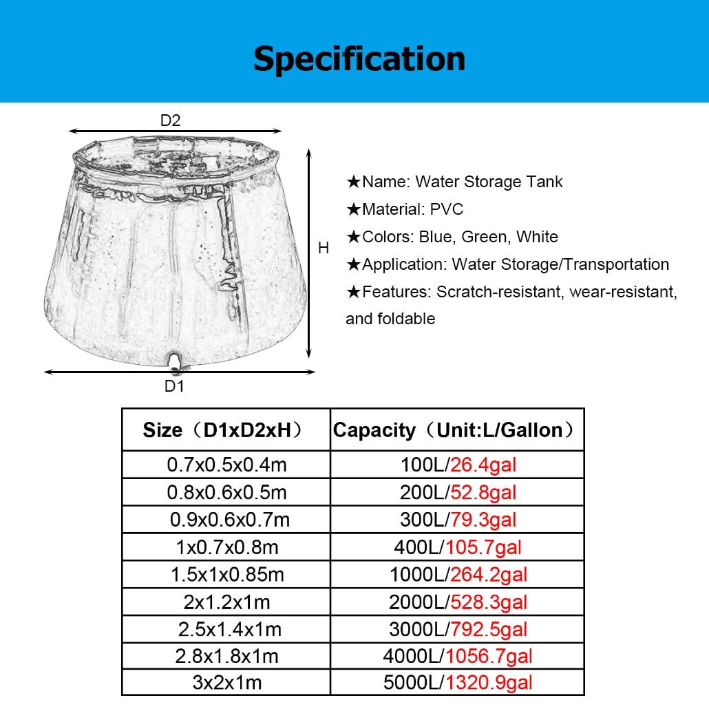Vejiga De Agua Plegable - Tanque De Almacenamiento Portátil De Gran Capacidad Para Riego, Jardín Y Emergencias - Contenedor Flexible Para Agua Potable(Blue,1.5x1x0.85m/1000L/264.2gal)