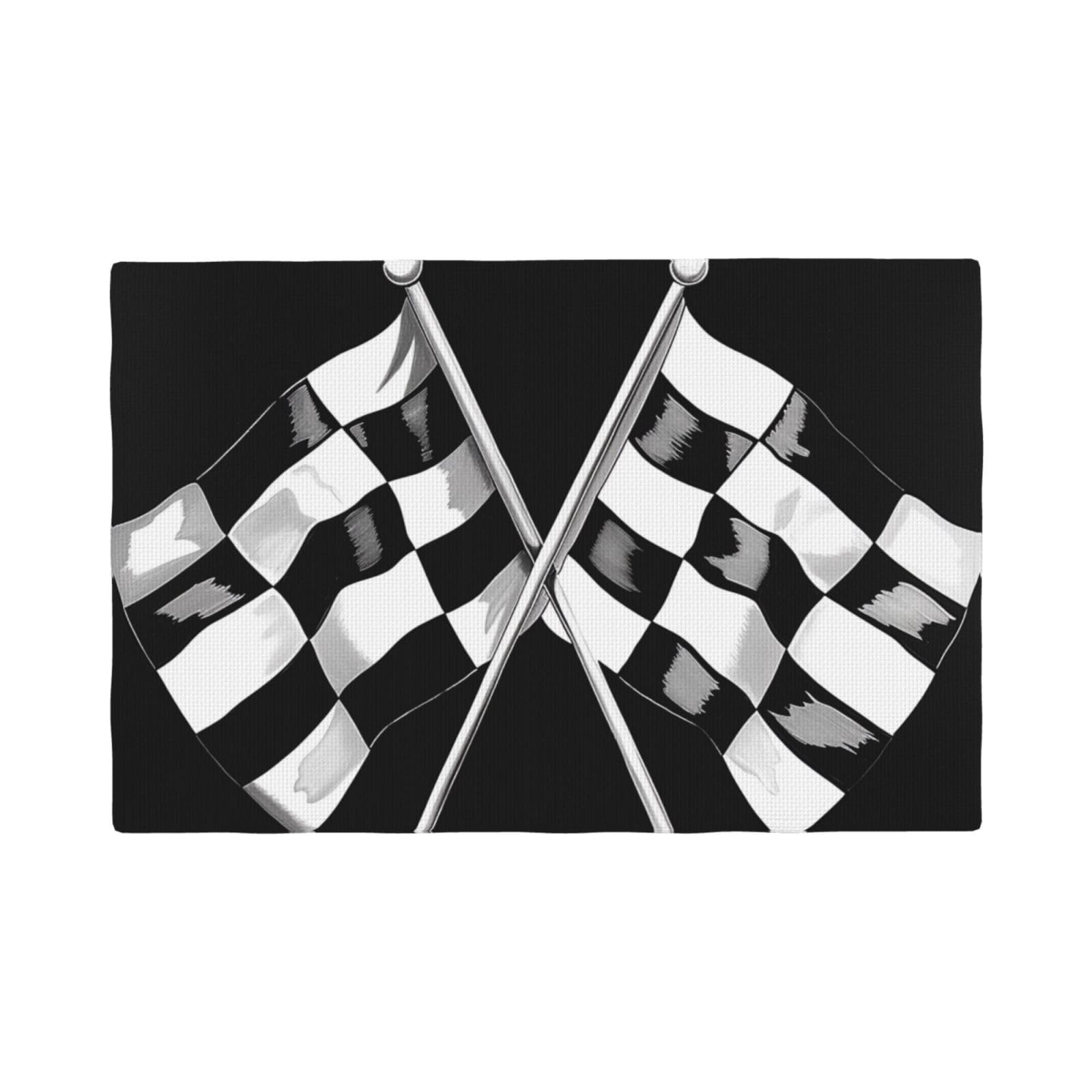 Black White Formula Checkered Flags Pattern Print Placemats Set, Heat Resistant Washable Placemat 12x18in Table Mats for Party Kitchen Dining Table Decoration Indoor Outdoor, Four Pieces
