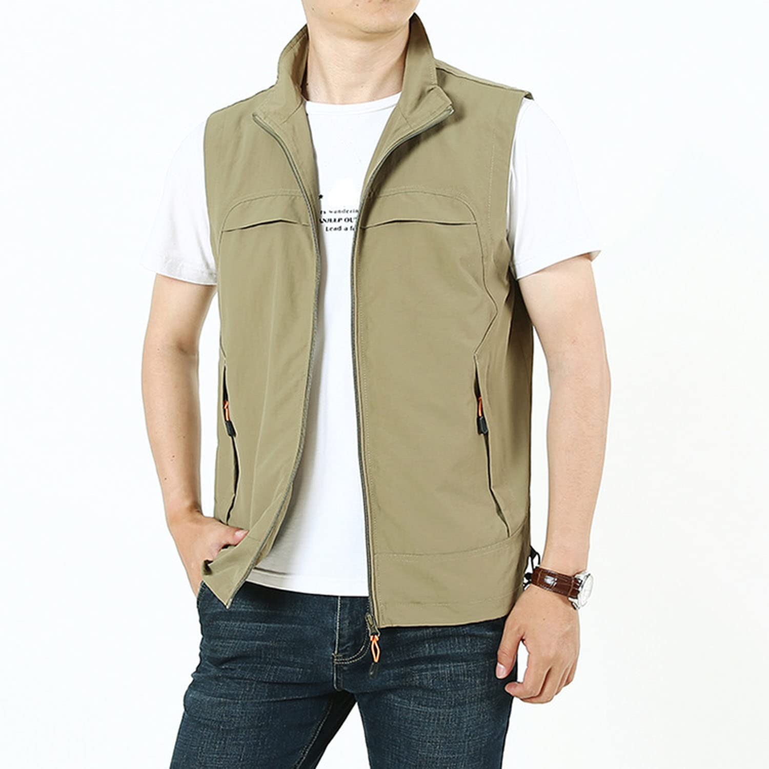 Chaleco Hombre Primavera Otoño Deportes Al Aire Libre Chaleco Sin Mangas Multibolsillos Casual Transpirable Chaqueta para Pesca Viaje