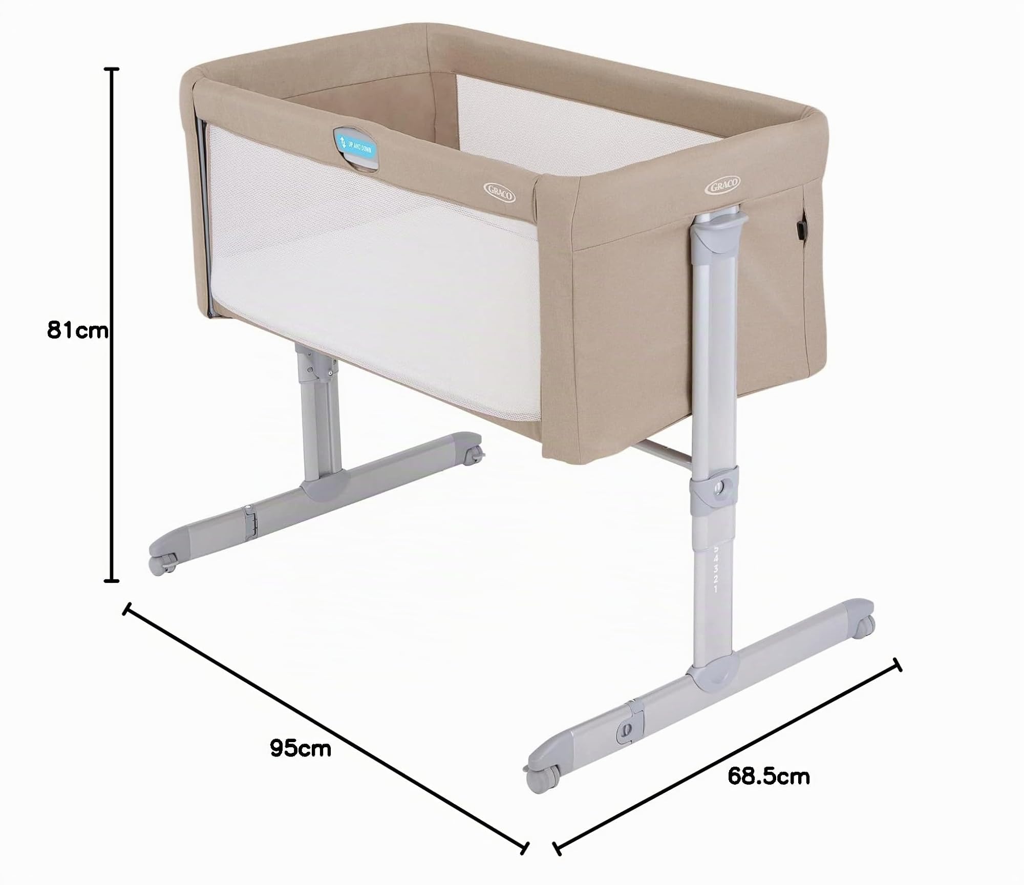 Graco Sweet2Sleep Nachttischbett/Wiege hält das Baby nah an Ihnen mit leicht zugänglichem Seitengitter, 11-Fach höhenverstellbar, 4 Neigungspositionen und mit Tragetasche, Haferflockenmode