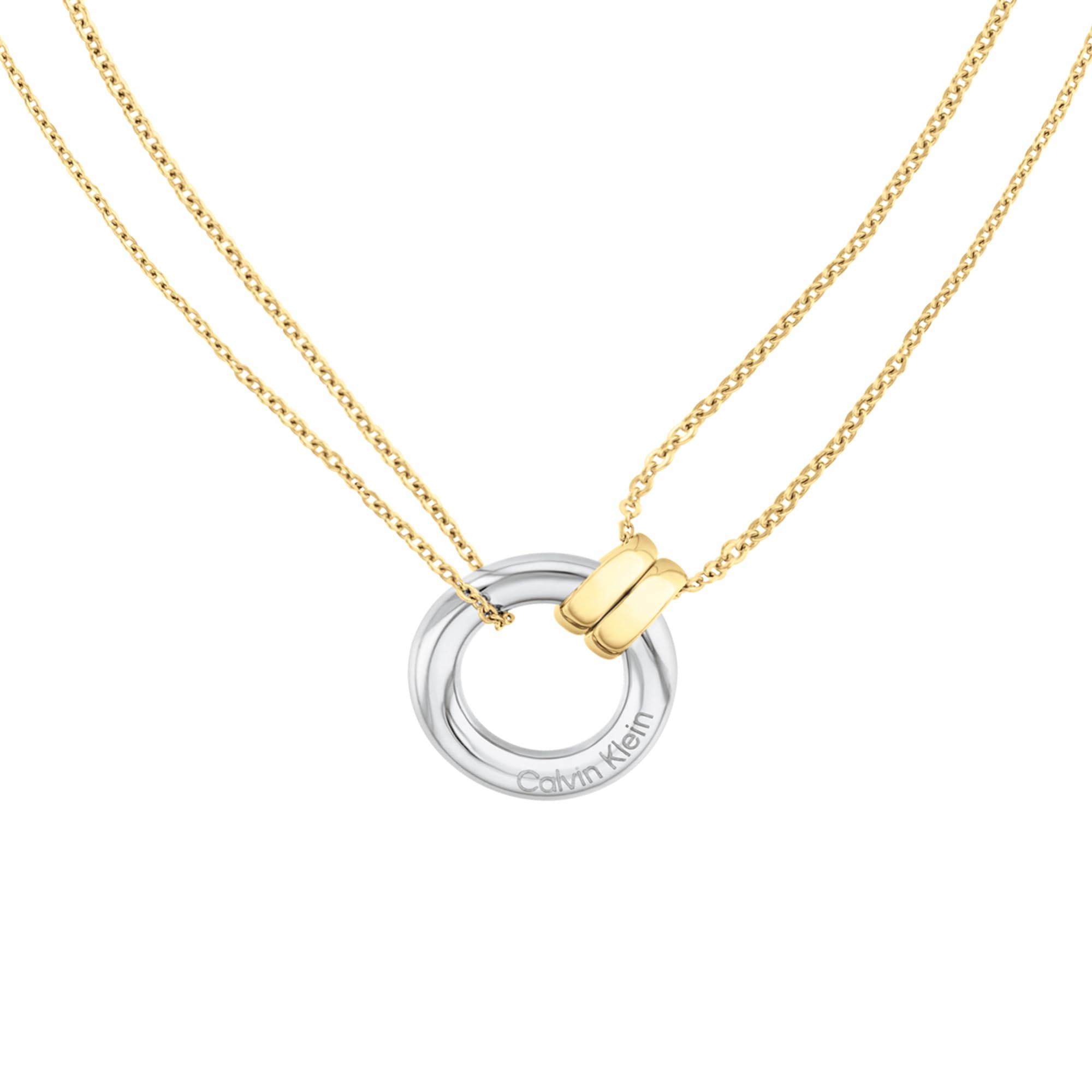 Calvin Klein Damenkollektion DUALITY Doppelte Ketten-Halskette oder -Armband Zweifarbig mit Runden Charms