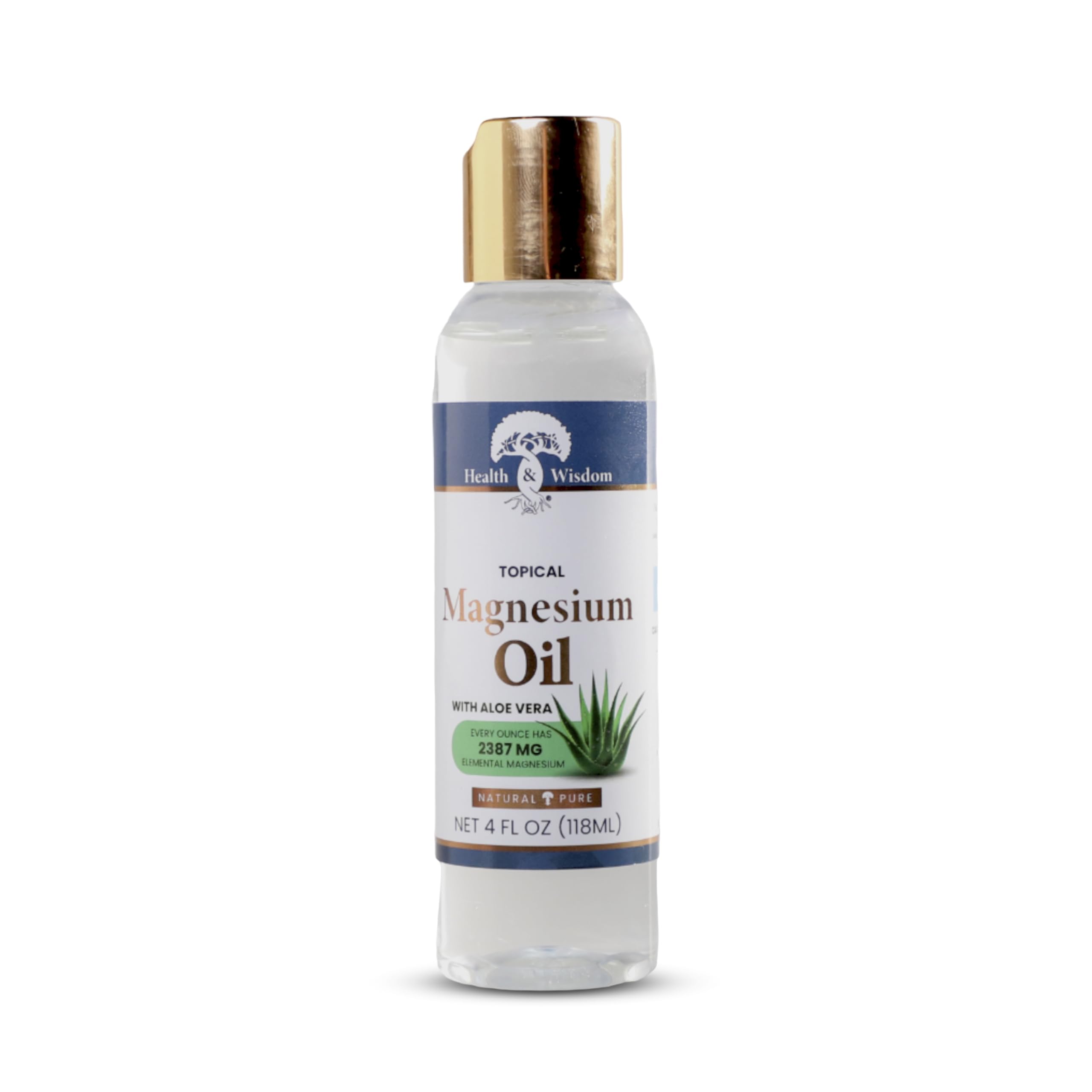 Health & Wisdom Pure Magnesium Oil with Aloe Vera - Topical Muscle & Joint Relief- Natural and Pure Skin Moisturizer - Enhanced Absorption - 4 fl oz