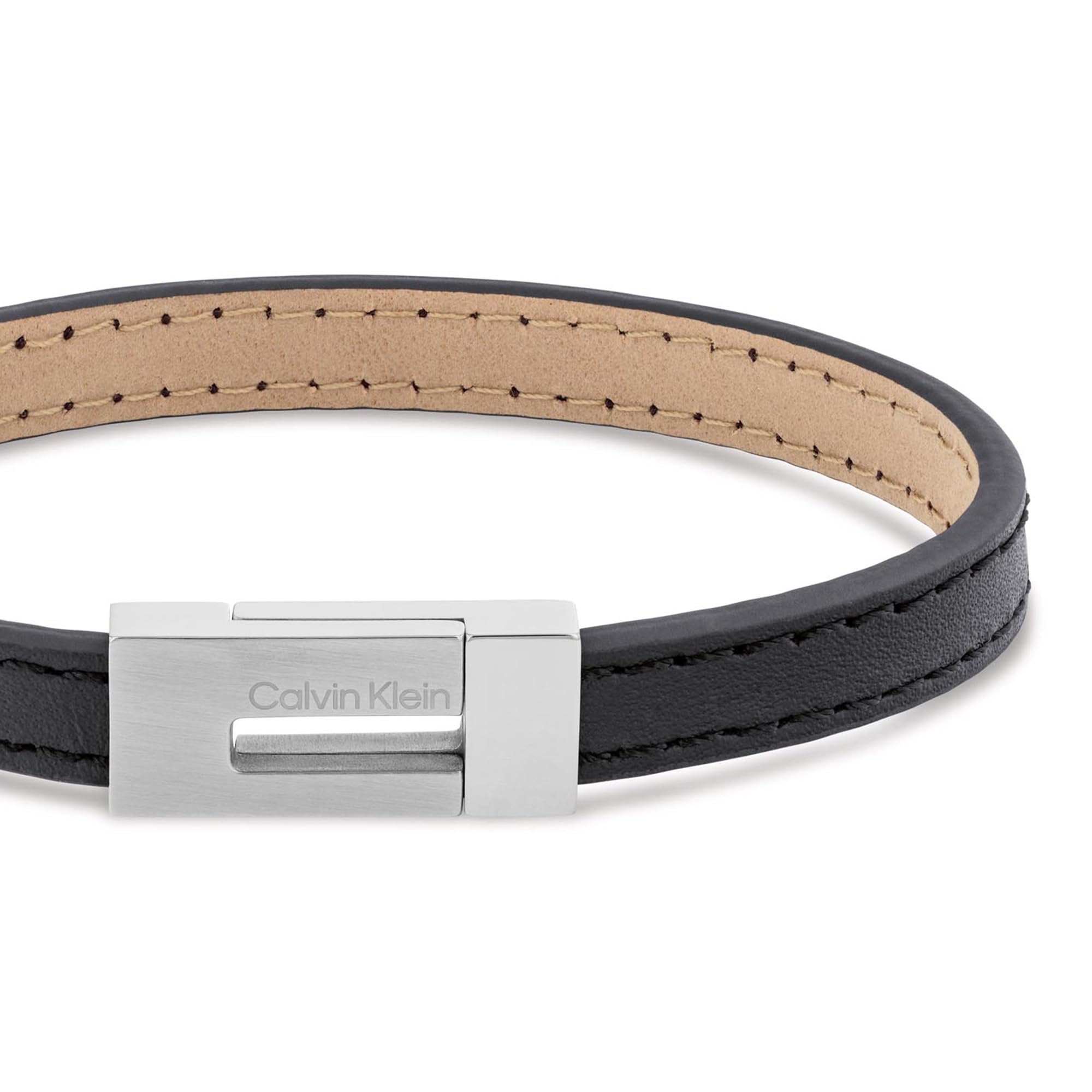 Calvin Klein Kollektion CK EXPOSED für Herren Halskette mit Anhänger aus Edelstahl und Armband aus Schwarzem Leder