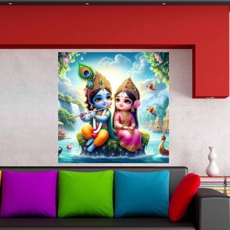 Image of British Terminal Cute little Bal Gopal Baby God Krishna| Kanha Ji | Laddu Lord Makhan Chor Painting Religious Poster for Pregnant Women for wall (matt thin vinyl,sticker,multicolor,unframed)| bj258