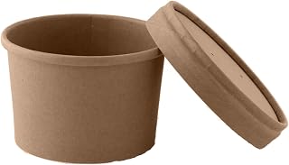 PacknWood 210 SOUP K8 -Brown Paper Cup with Vented Lids - Round Kraft Soup Container Bucket - Kraft Take Out Cup - Recyclable Paper Bowls for Hot & Cold Foods - (8 oz, 3.5" x 2.4") (Case of 500)
