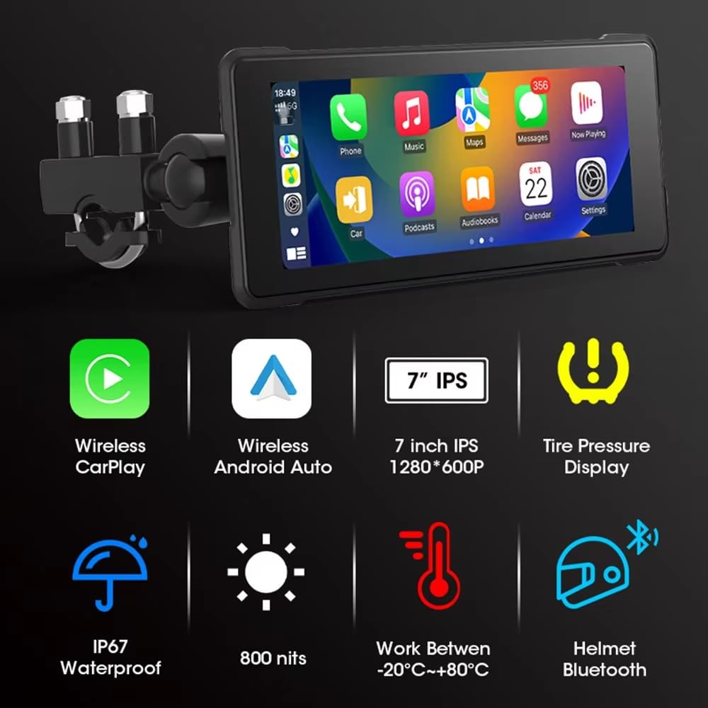 Nawigacja motocyklowa Carplay z wyświetlaczem 7" z systemem Android, w zestawie kamera i dvr z okrągłym mocowaniem kierownicy 7 cali prezent świąteczny z uchwytami samochodowymi i motocyklowymi