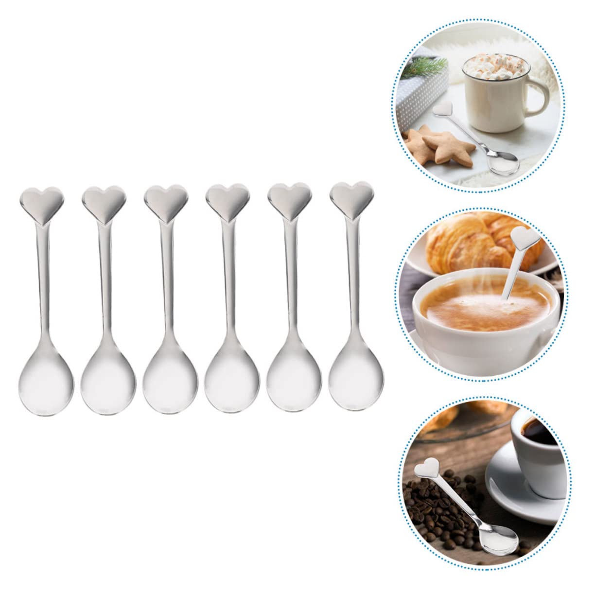 Fruchtlöffel aus Edelstahl 6 Stück Silberner Haushaltsmetalllöffel in Herzform Zartes Design für Desserts und Kaffee Vielseitig als Suppen und Eislöffel Geeignet