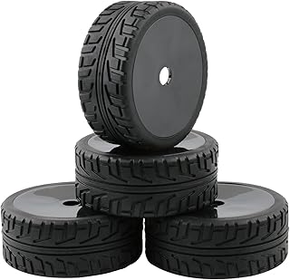 Rchobbytop 4pcs 17mm Hex Hard Disc Wheels and Tires with Lock Nuts for 1/8 Scale On Road Racing Buggy Kyosho Traxxas HPI HSP AE Losi TLR Tekno Serpent Xray Team C T8E T8TE etc, Black