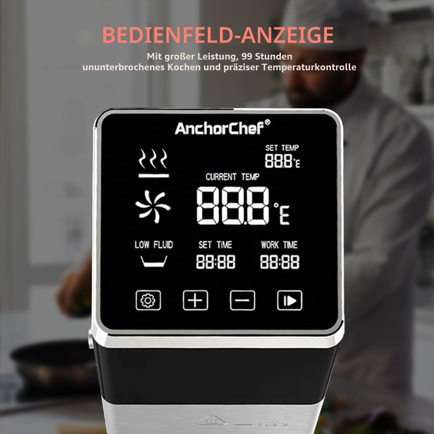 Sous Vide Maschine 1600W, IPX7 Wasserdicht, Kommerzieller Präzisionskocher, Schnelles Erhitzen, Timer, Genaue Temperaturkontrolle, Niedrigtemperaturgaren, Edelstahl, Leise, Platzsparend