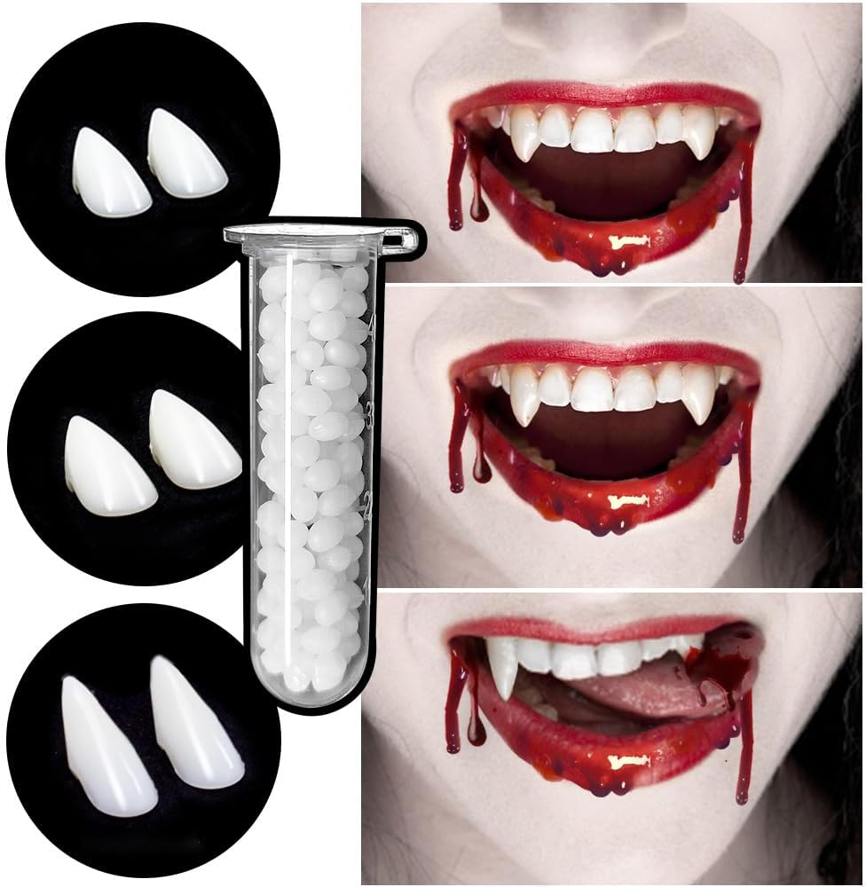 3 Sizes Vampire Fangs Teeth with Adhesive, Halloween Party Cosplay Props Accessories, Fake Vampire Teeth Party Favors Werewolf Fangs Vampire Dentures for Adults Kids (3 Pairs)