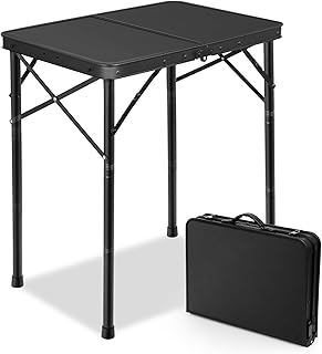 Small Metal Folding Table 3 Adjustable Heights, 23.6''×15.7''×27'' Heavy-Duty Portable Picnic Table for Outdoor Camping, Garden, Patio, Grill, BBQ, Party, 2Ft (Small, Black)