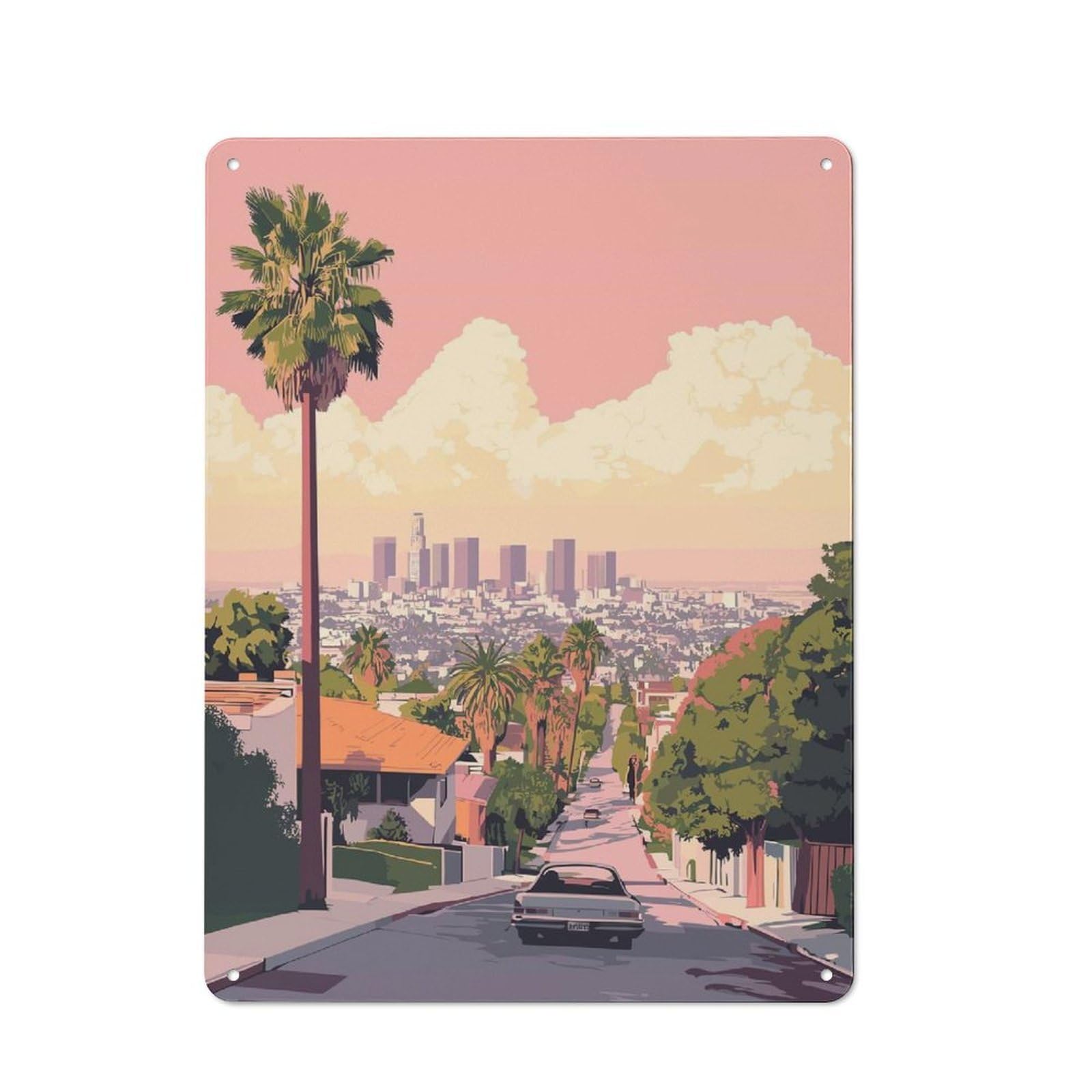 Junmoney Style-24 Los Angeles Skyline View Retro Metal Sign 40X30cm For Garage Or Workshop, With Clear Retro Wall Decor Character