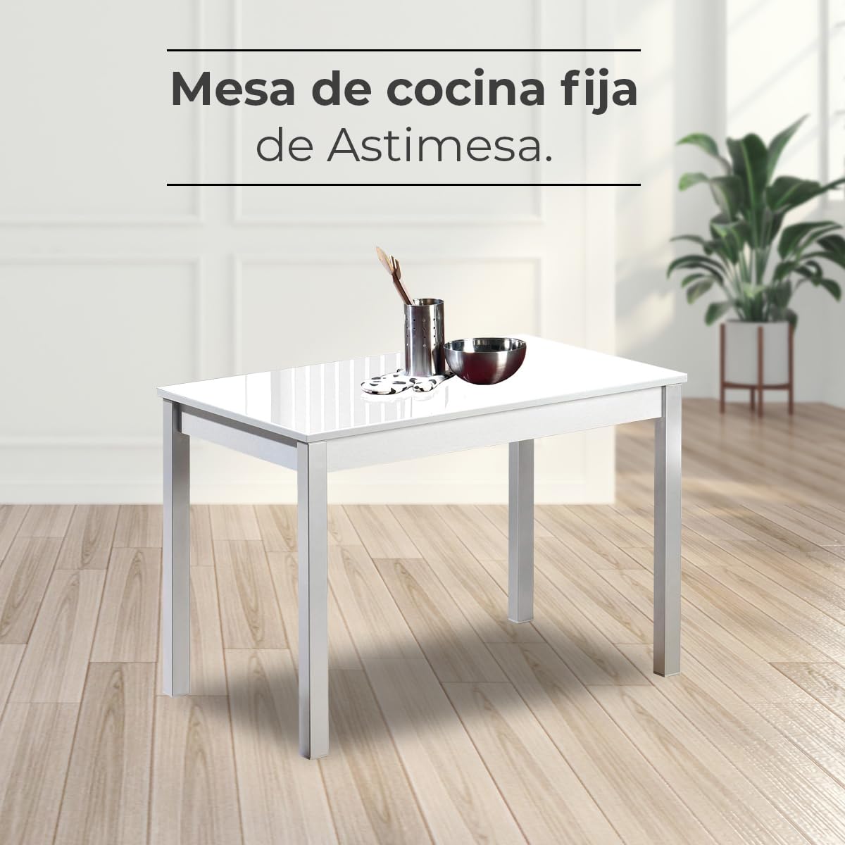 ASTIMESA Mesa de Cocina, Metal, Blanco, 90x50cm, Mesa Fija 90x50 Blanco