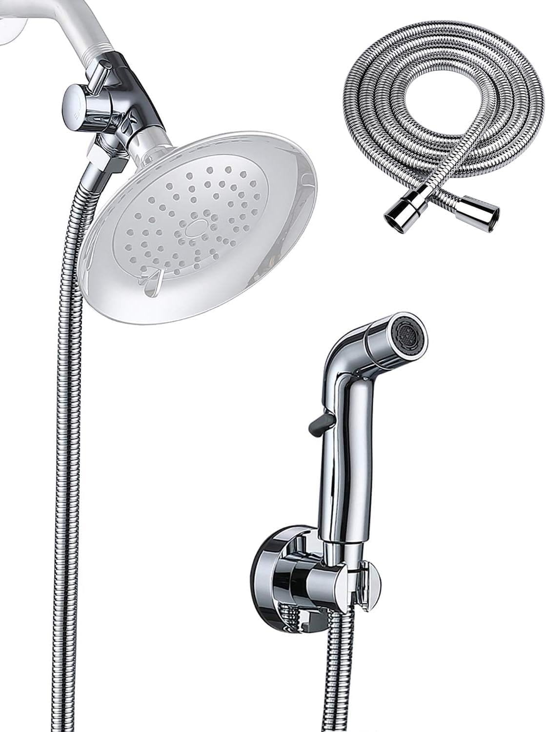 G-Promise Dog Shower Sprayer Attachment for Fast and Clean Pet Showering, Multifunctional Shower, Metal Diverter, with 70" Shower Hose, No Drill Hook, Dog Washing-Bathroom (Chrome)
