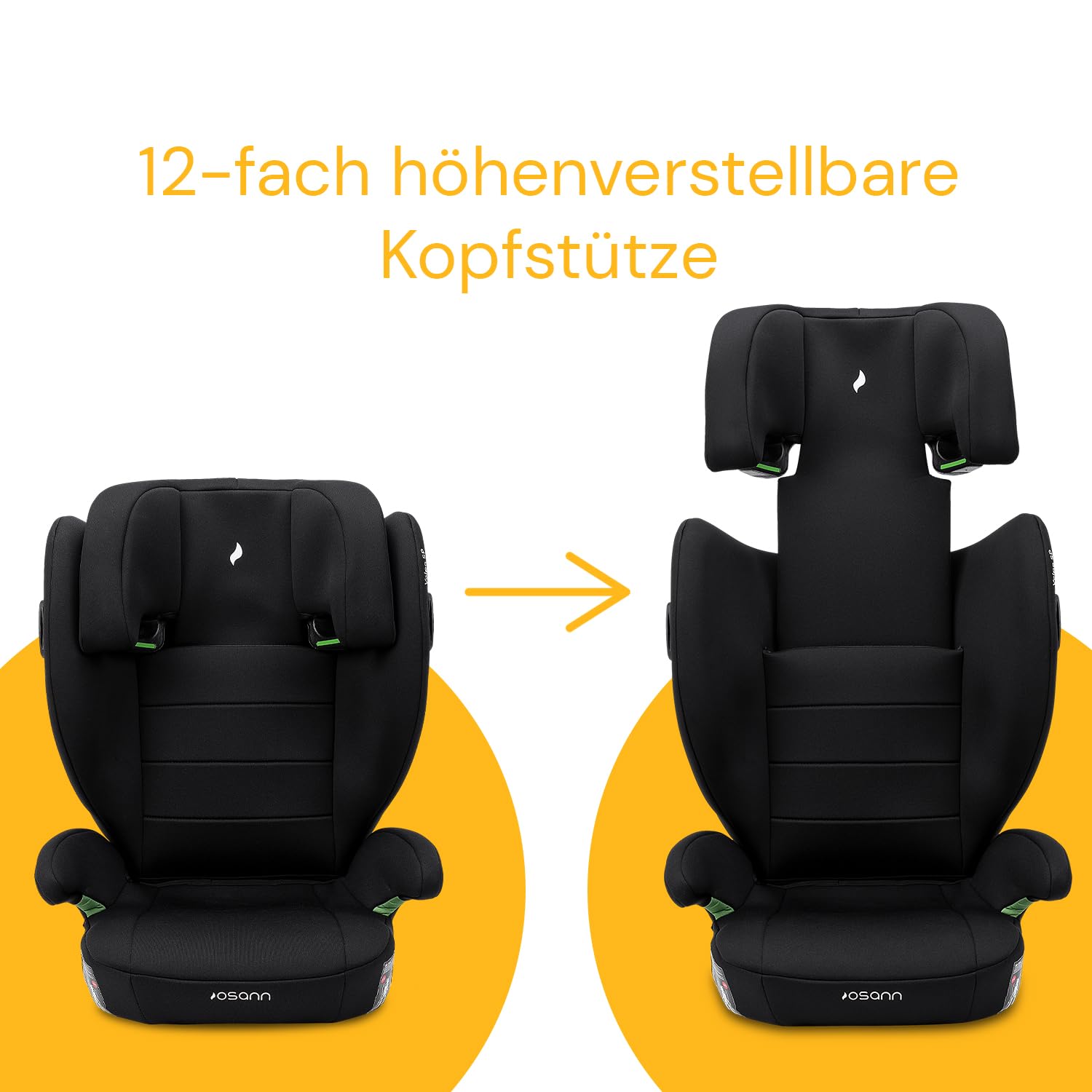 OSANN - Seggiolino auto Volpo SP I-Size - 100-150 cm - Nero - 12 posizioni, cintura a 3 punti, rivolto in avanti, reclinabile, lavabile