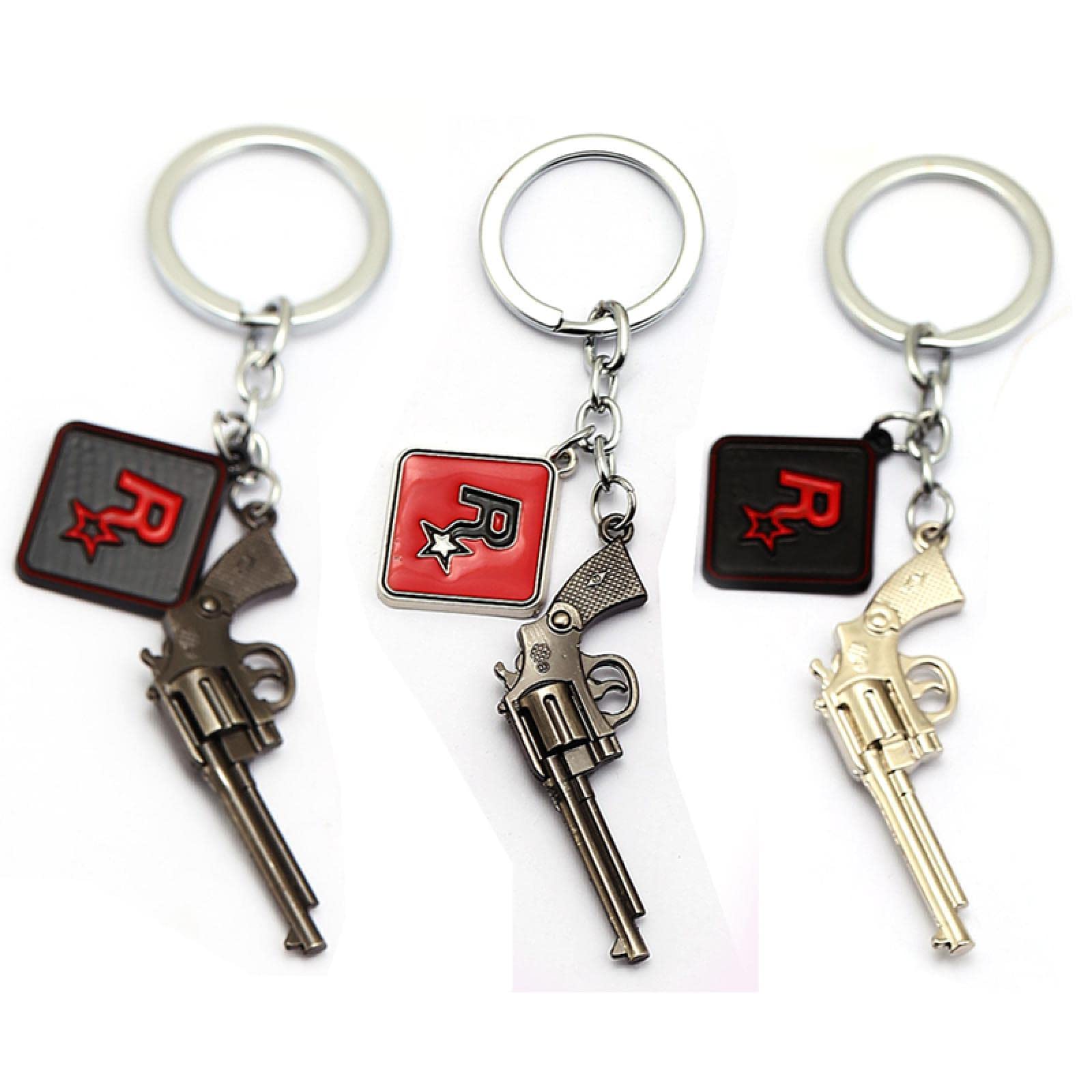 ydoundydound Key Ring 3Pcs New Reddead Keychains 3D Gun For Men Car Toy Key Ring Holder Key Chain Chaveiro Jewelry