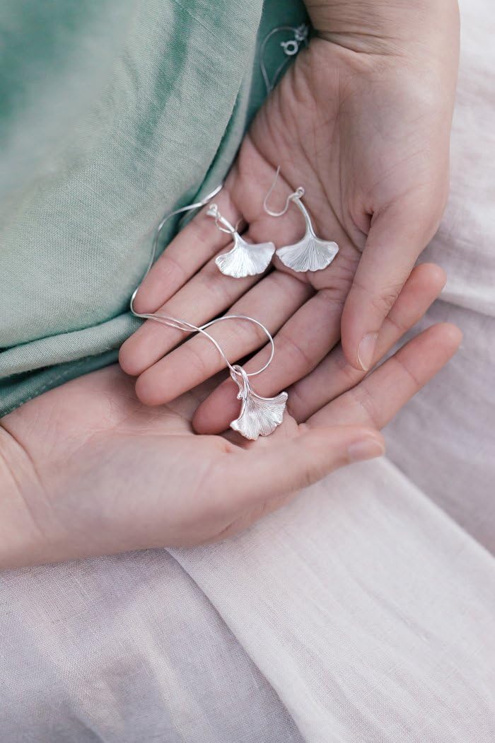 Helen de Lete Ginkgo Leaf 925 Sterling Silver Drop Earrings for Women - Image 8