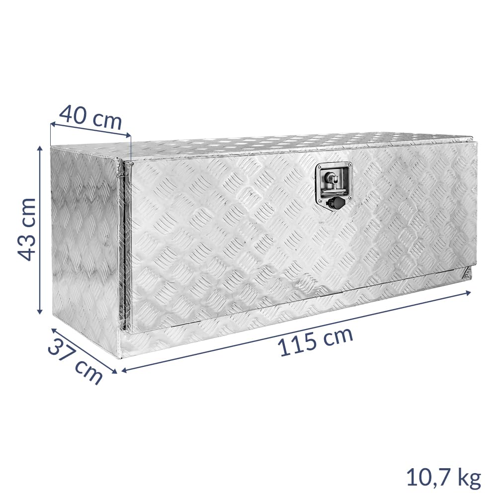 Trucky Caja de aluminio para barra de remolque, caja de herramientas con cerradura y llave, estable, tamaño a elegir: 115 x 40 x 43 cm