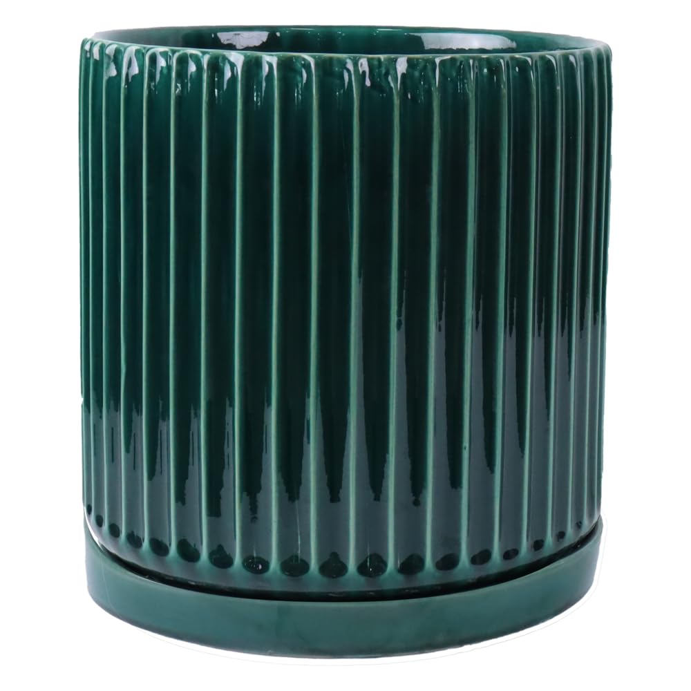 Vaso Cilindrico Decorativo In Ceramica Verde Smaltata Varie Misure, Cachepot Da Interno Esterno Per Piante, Salotto, Terrazzo, Design Moderno, Ideale Per Arredo Casa, Ufficio, Ingresso (30,5x32,5 cm)