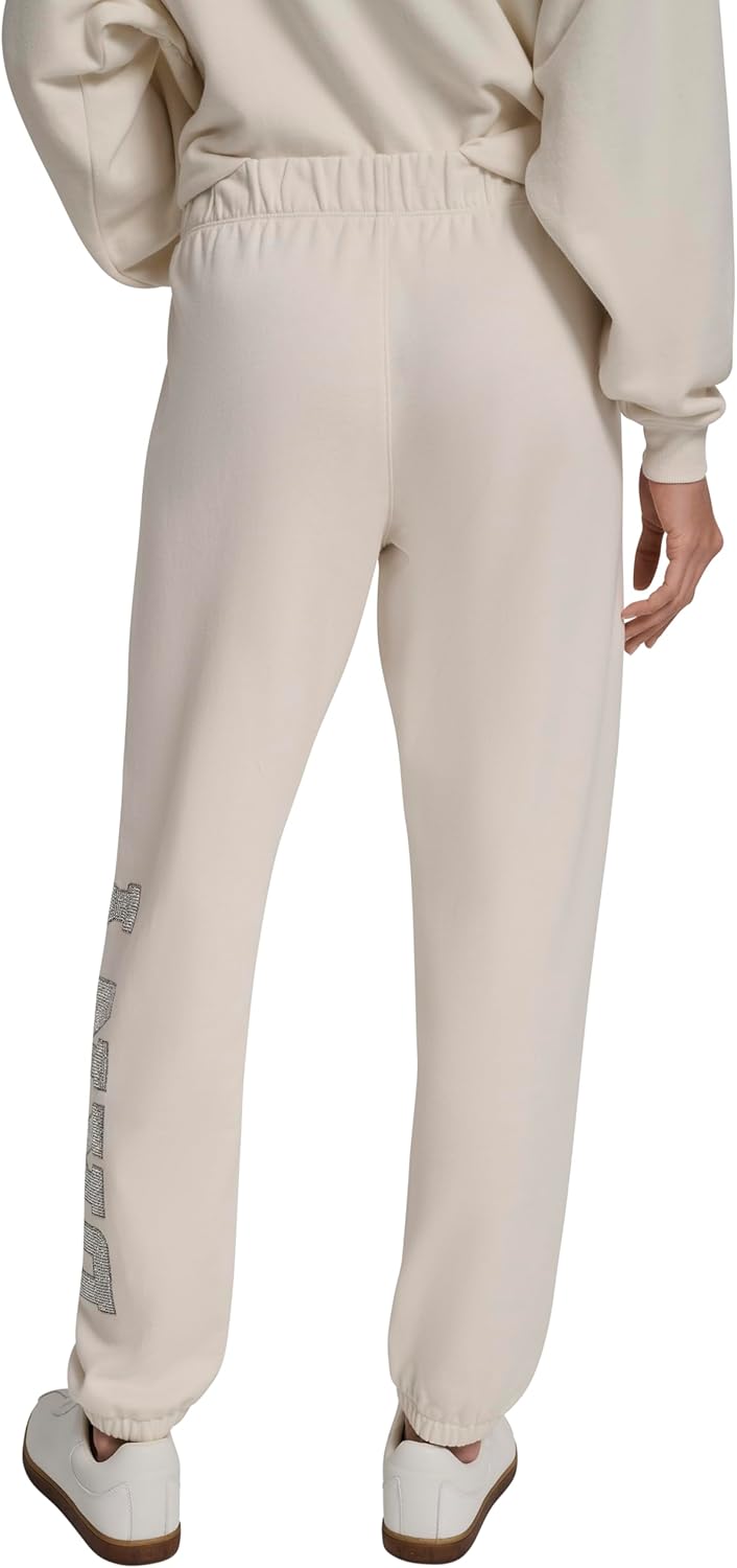 DKNY Women's Exploded Rhinestone Varsity Logo High Rise Relaxed Jogger