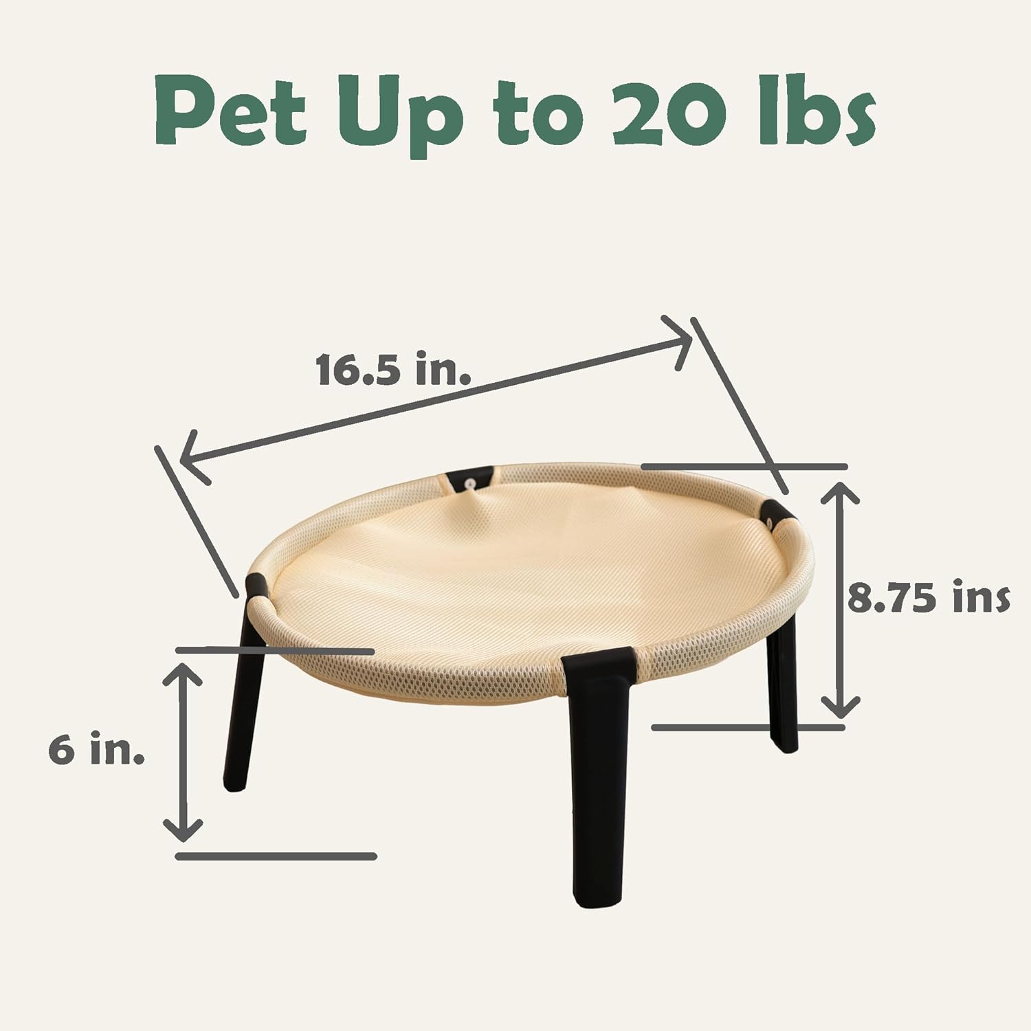 Elevated Cat Hammock Bed, Breathable Mesh Raised Cat Lounger, Removable Washable Mesh(Cream)