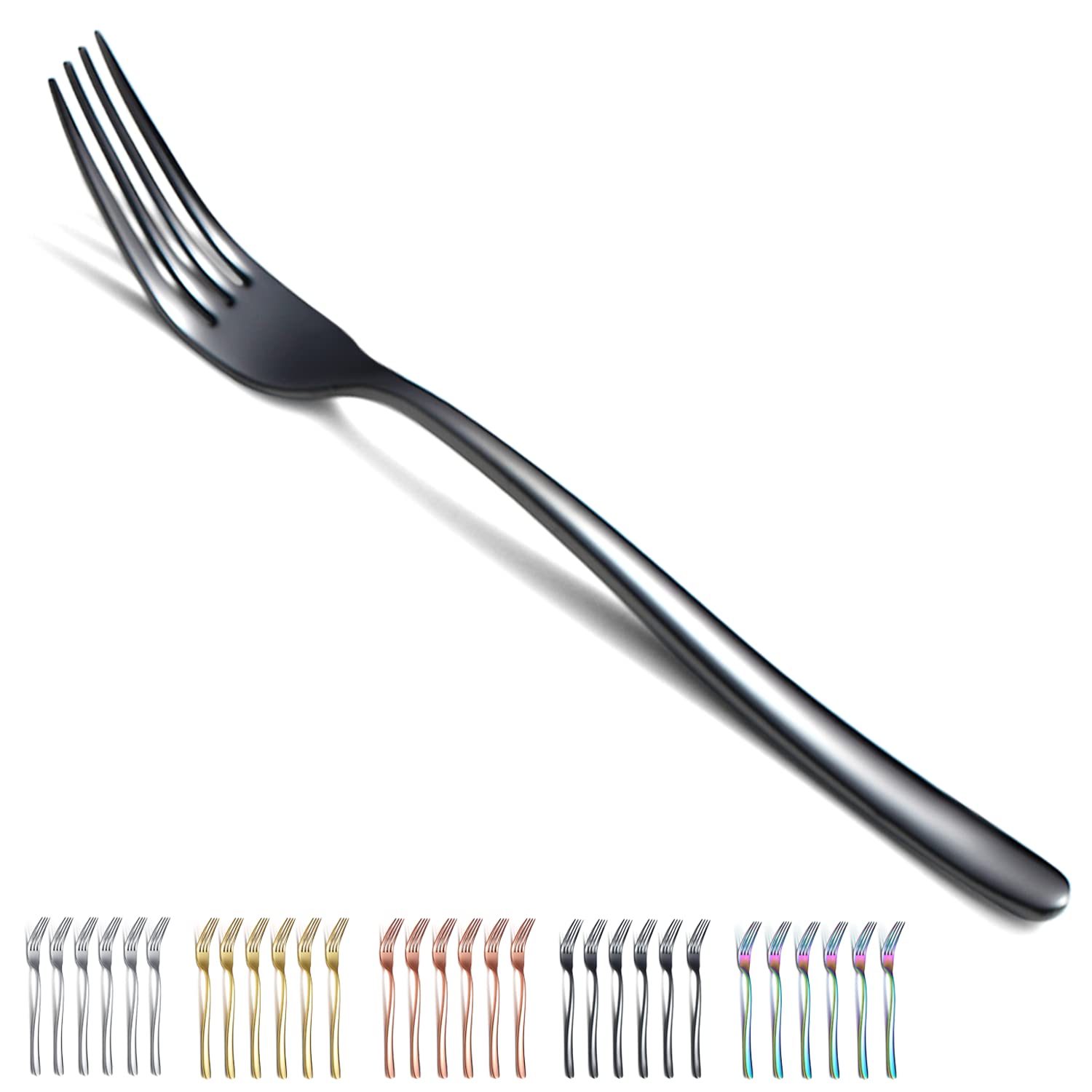Menügabel 6-teilig, Kyraton Edelstahl 7,9 Zoll Tafelgabeln Besteckgabel-Set, Besteck-Set, spülmaschinenfest. (Schwarz)