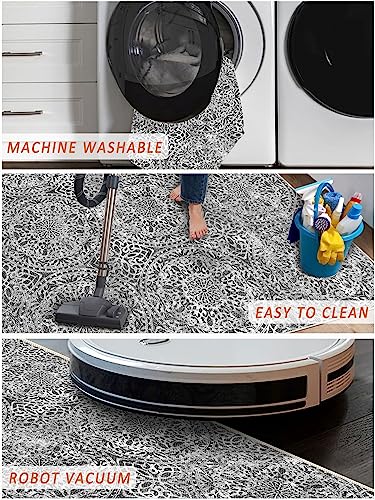 vivorug Runner Rug 2'x8' Machine Washable Non-Slip Runners for Hallways Kitchen Entryway Laundry Room Vintage Medallion Carpet Hallway Runner Grey