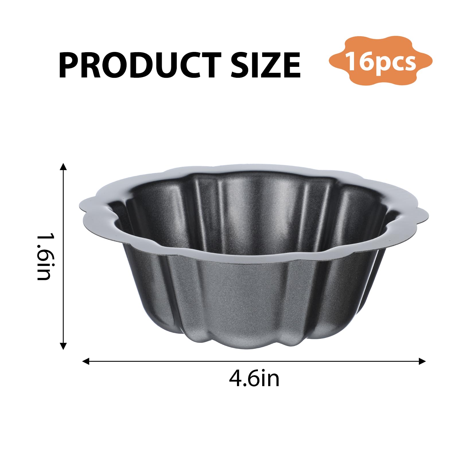 Mini-Kuchenform, geriffelt, 16 Stück, 11,4 cm, schwarz, antihaftbeschichtet, geriffelt, Karbonstahlrohr, Metallrohr, Backform mit Blumenform, für Cupcakes, Brot, Bayern, Brownie