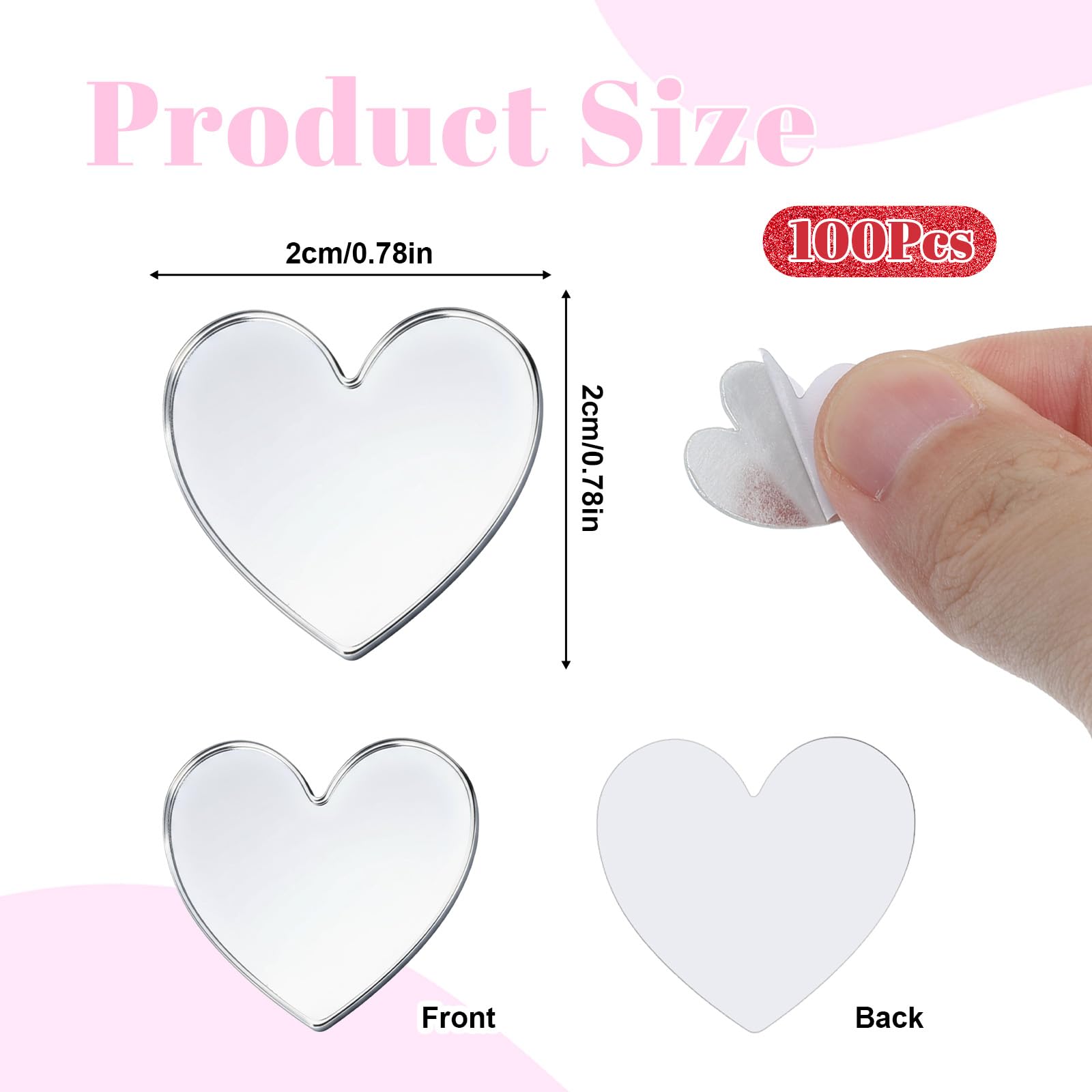 100 Pieces Small Mirrors for Crafts Mini Size Heart Mirror Tiles Acrylic Heart Shaped Mirrors for DIY Home Wall Table Kitchen Room Home Decor Traveling (0.78 Inch)