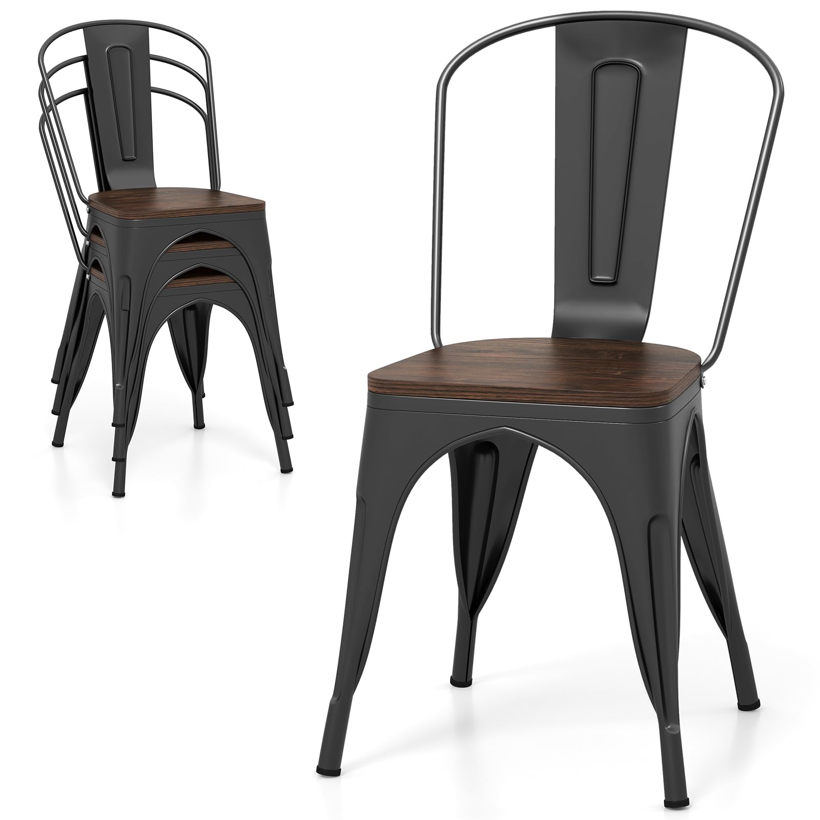 LIFEZEAL Juego de 4 sillas de Comedor industriales (Negro)