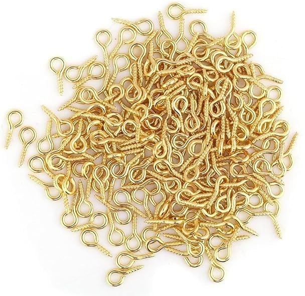Image of 100 Pcs Golden Coloured 5 x 10mm Screw Eye Pins Hooks with 100 Jump Rings, Eyelets Screw Threaded Clasp Hooks for Making Pendants, Beads, Jewellery Findings DIY Craft (KRBNG-100)