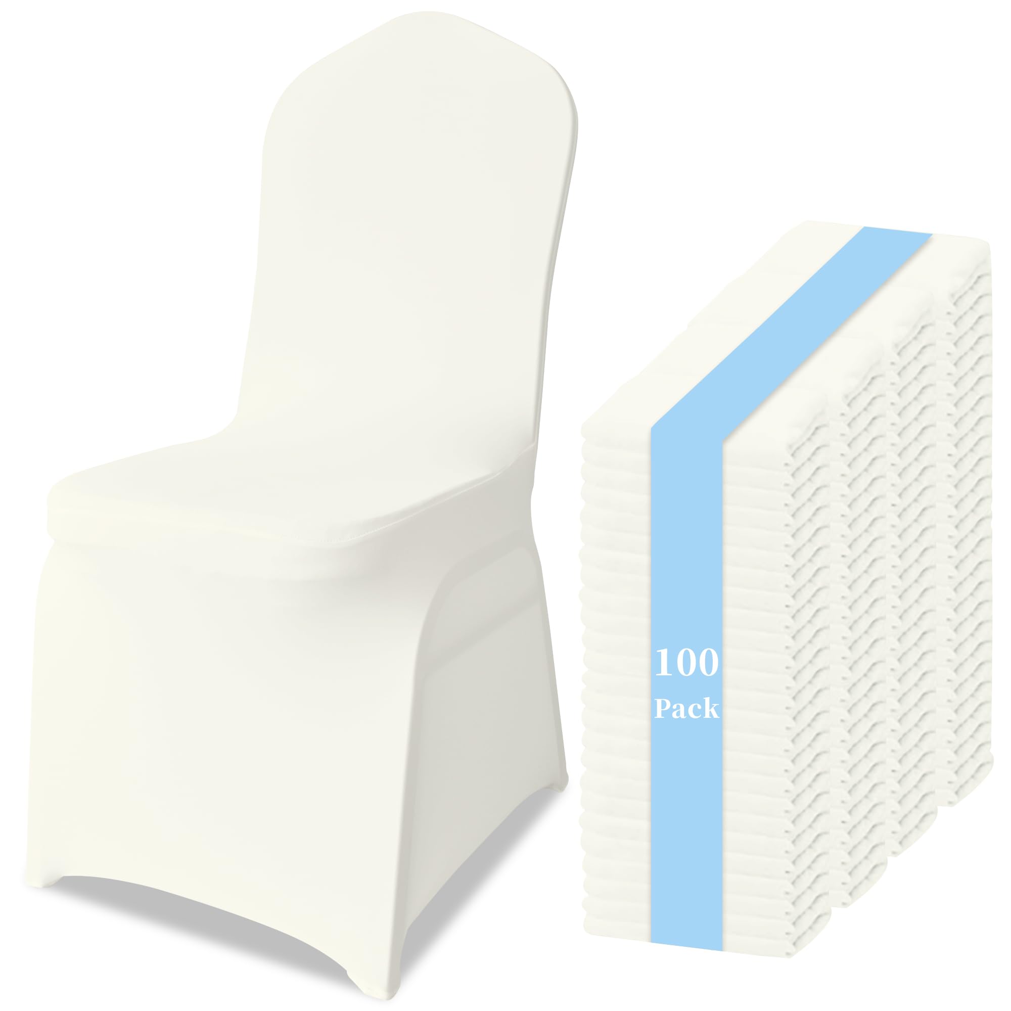 100 Pack Chair Covers for Dining Chairs, Polyester Spandex Chair Cover Stretch Slipcovers for Banquet, Wedding, Party, Dining, Holidays, Ivory