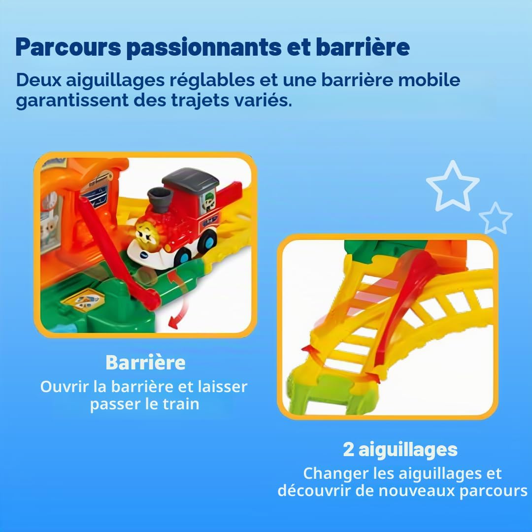 VTech TUT TUT Baby Flitzer Petite Gare – Kit de Jeu interactif avec Train, barrière, capteurs Doux et Magiques pour Les Tout-Petits – Musique, Sons et Plaisir d'apprentissage