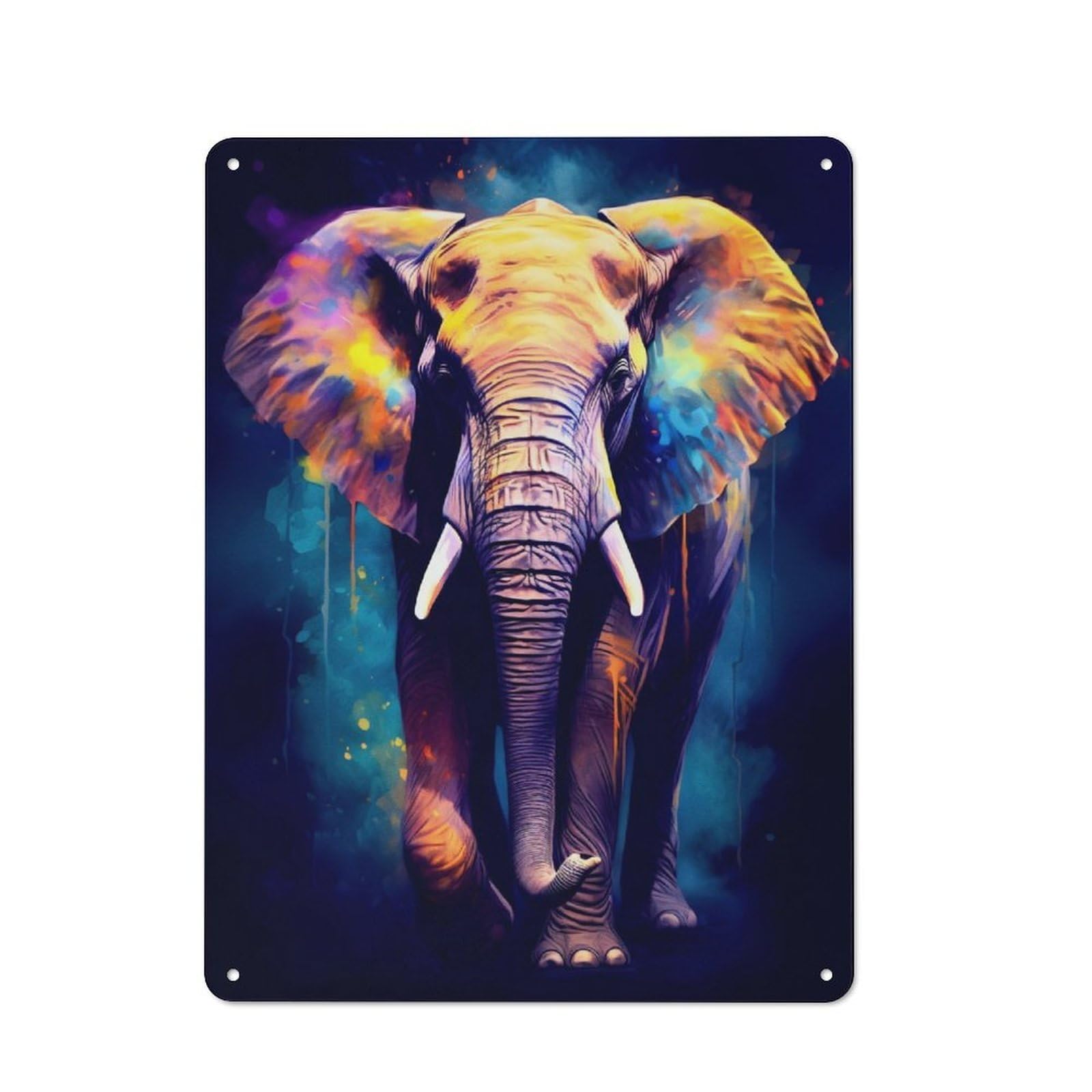 Junmoney Elephant Painting Rustic Metal Plaque 40X30cm For Studio Or Craft Room, Housewarming Present For People Styling Studio And Craft Room