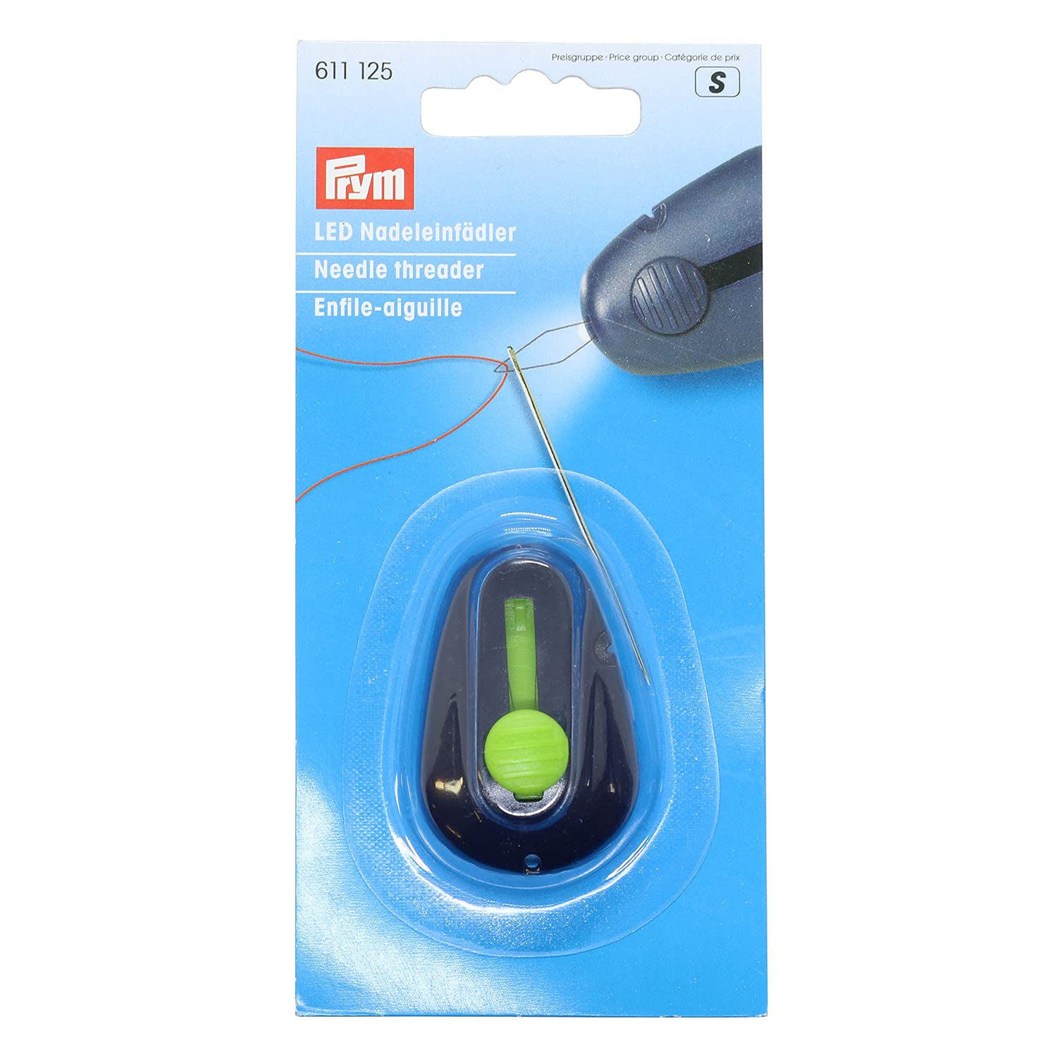 Prym PRYM_611125-1 Needle Threader with LED Light, Metal/Plastic, Multi-Colour, 18.5 x 9.5 x 2 cm