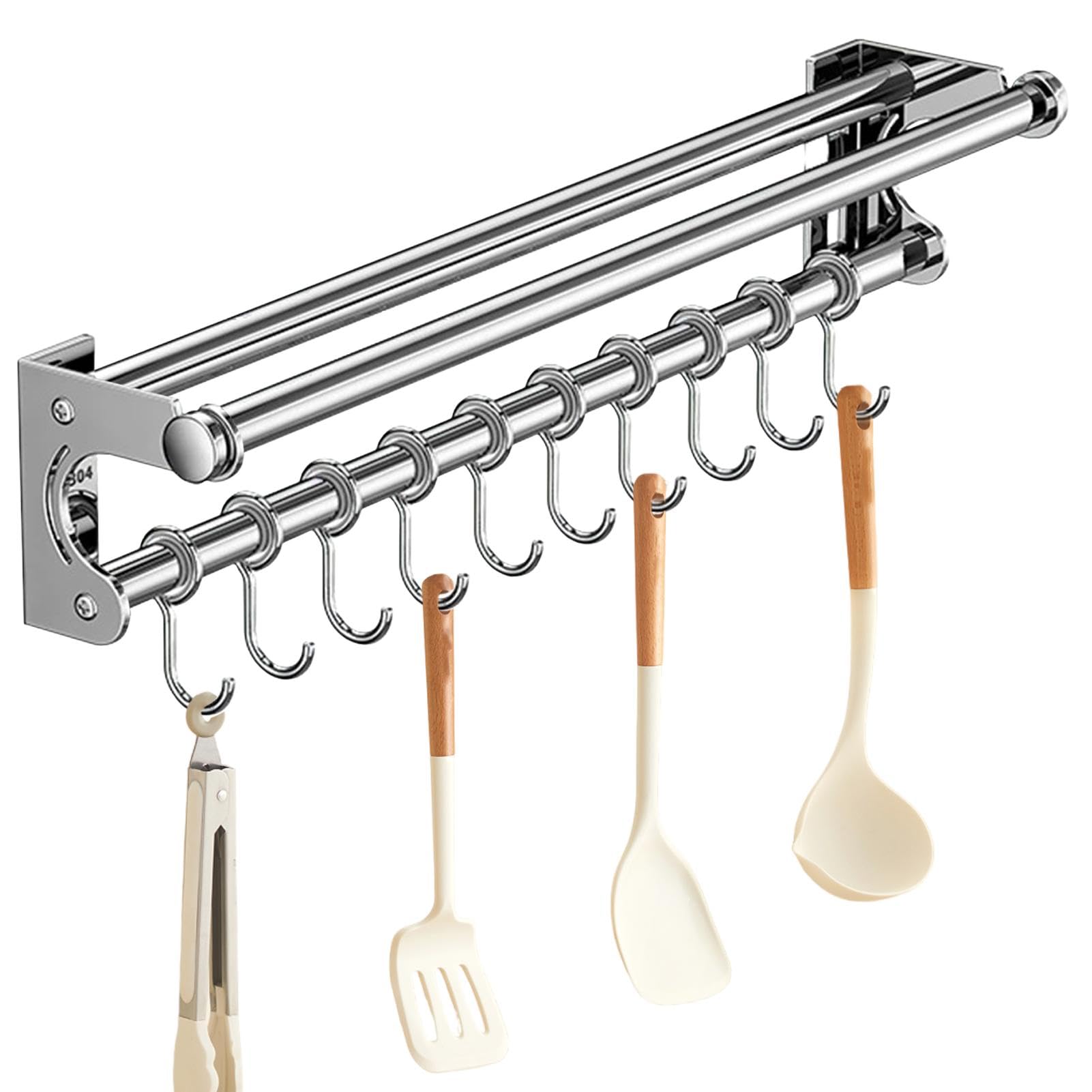 Cintre à ustensiles de cuisine en acier inoxydable pour économiser de | l'espace - Organiseur d'ustensiles de cuisine en acier inoxydable avec plusieurs crochets - Support pour outils de cuisine