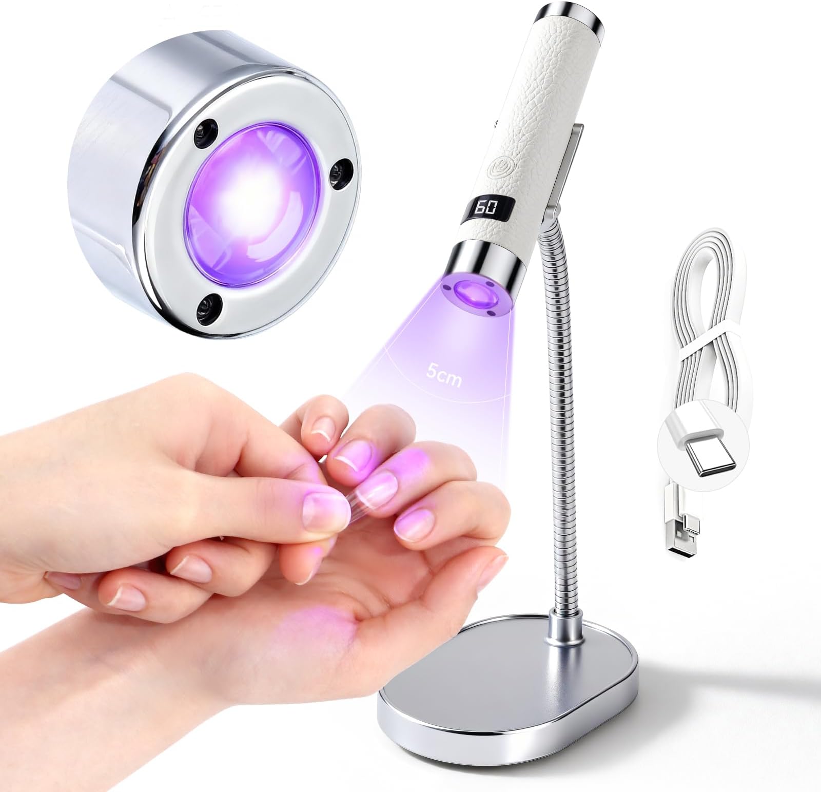 Essentials Handheld U V Light for Gel Nails: AI Intelligent Control & 10s Fast Curing U V Nail Lamp with Magnetic Holder 360° Coverage Curing Comfortable Grip for Gel Nails Art Design as Gift