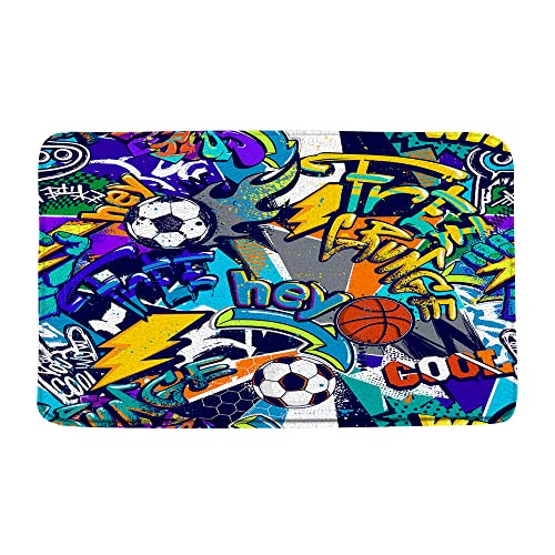 Sport Badematte Jungen Teens Basketball Fußball Baseball Fußball Hockey Sterne Kreativ Marineblau Badezimmer Mikrofaser Memory Foam Badezimmer Teppich Fußmatte Küche Toilette Boden Teppich Cover