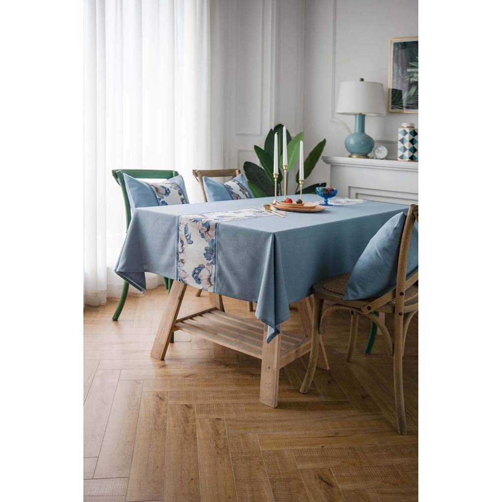 Amazon｜テーブルクロス 撥水加工 テーブルマット ブルー 花柄 北欧