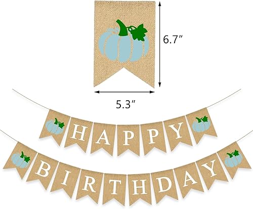 Miniatura 2 de Cartel de arpillera de cumpleaños de calabaza, decoración de fiesta de Acción de Gracias, tema de otoño, suministros de cumpleaños, color azul