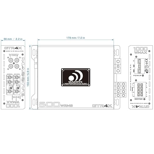 Amplificador de Auto Massive Audio GTR4X 4 Canales 120W RMS miniatura 6