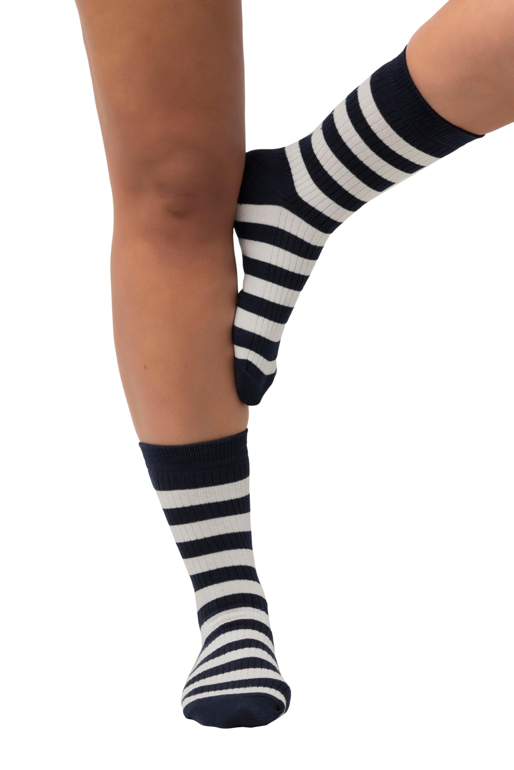 Ulla Popken Women's Pearl White 2Er Pack Strümpfe, Ringel Socks,