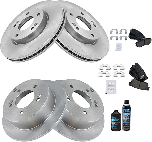 TRQ Kit de pastillas de freno delanteras y traseras y rotores Kit de productos químicos de freno Pastillas de freno Rotor de freno de cerámica