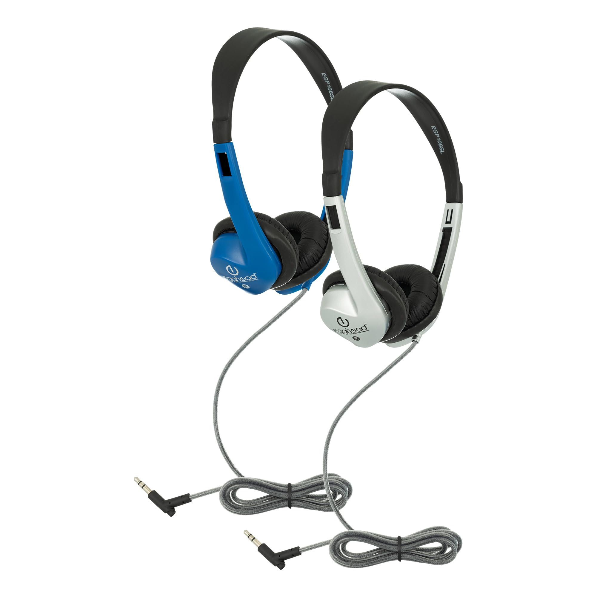 Egghead® Słuchawki stereo klasy z regulowaną opaską na głowę, skórzane poduszki na uszy i nieplączący się sznurek, idealne do szkoły, biblioteki lub grup, 20 sztuk