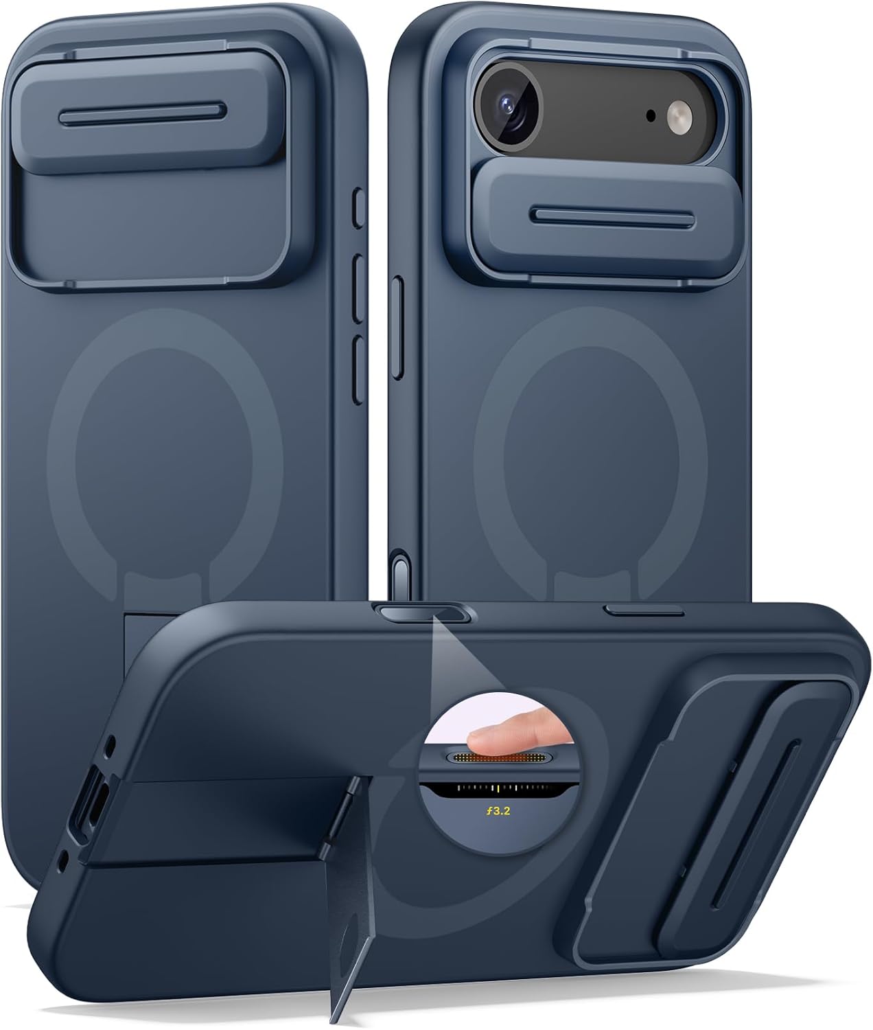 SURITCH for iPhone Air Case with Camera Control Cover, Camera Slide Cover and Adjustable Kickstand, Compatible with MagSafe, Shockproof Bumper Protective Cases for iPhone 17 Air 6.5 Inch, Blue