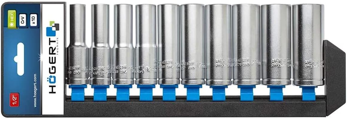HÖGERT HT1A888 Socket Set I Chrome Vanadium Steel Alloy I Socket Wrench Set I Tool Box I Long, Black/Blue/Grey, 76 mm, Black/Blue/Grey