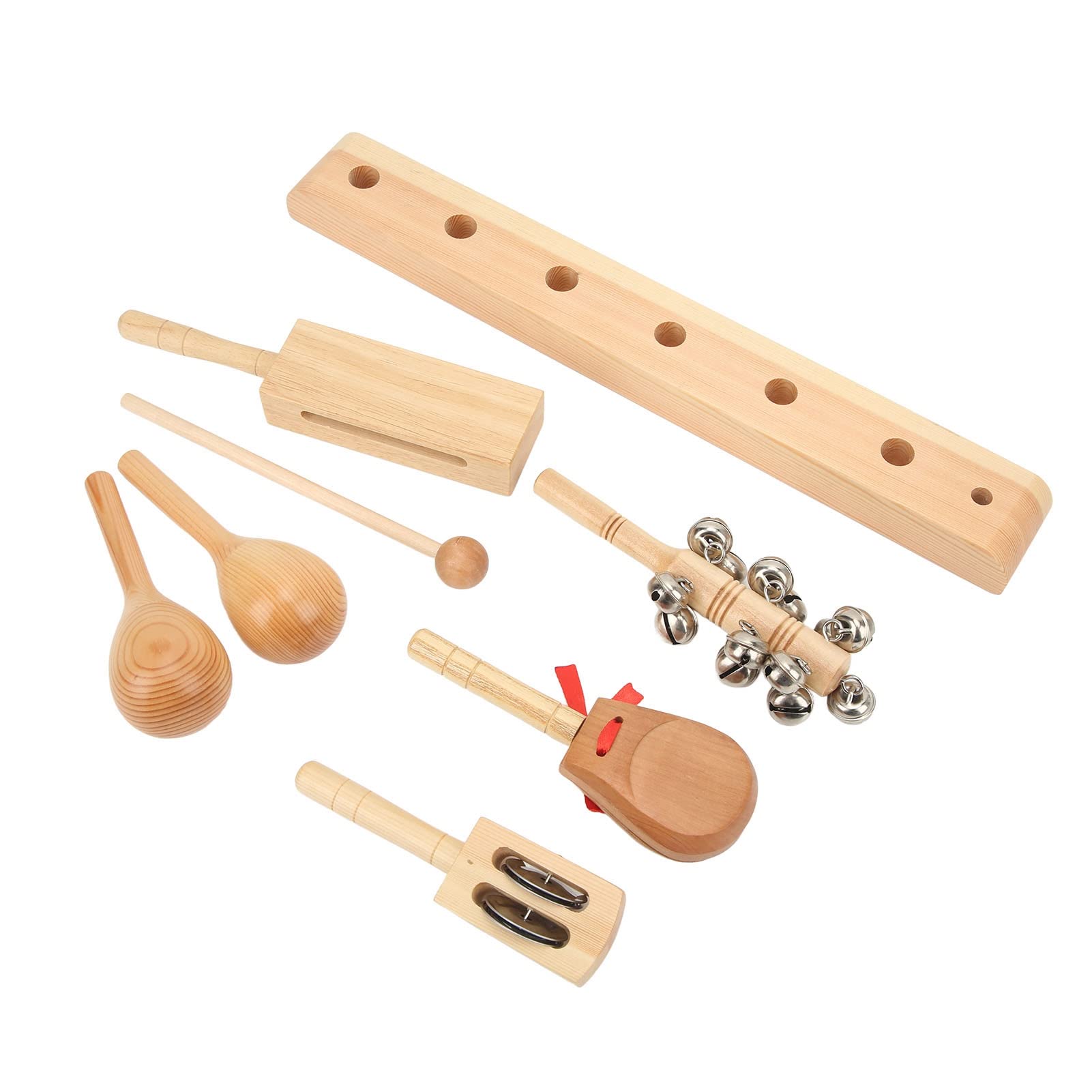 Kinder-Percussion-Set, Musikinstrumente aus Holz, Verschiedene Rasselglocken, Kastagnetten für Kinder ab 3 Jahren, aus Massivem Holz