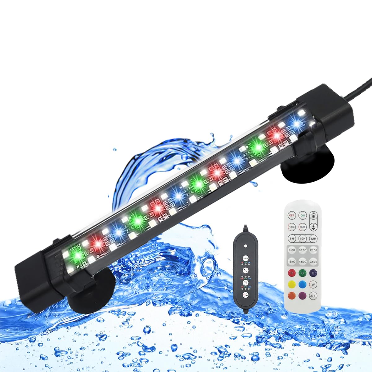 Luci subacquee per acquario, luce subacquea 24/7 cicli con timer, luminosità regolabile, 8 colori, luce LED a spettro completo subacquea per decorazione