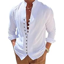 Men Casual Shirt Long Sleeve Cotton Linen Button Down Blouses Workout Loose Fit Vintage Shirts Lapel Collar Summer Tops