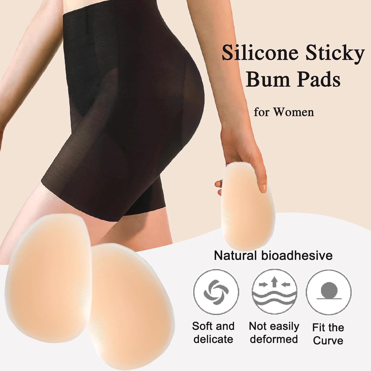 Majurphy Silicone Butt Enhancer Pads for Women - Oval Adhesive Reusable Non-Slip Buttock Hip Enhancement Padded - Image 2